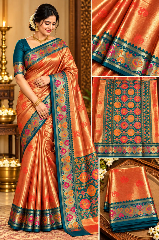 Tissue Silk Saree with a rich, lustrous finish.