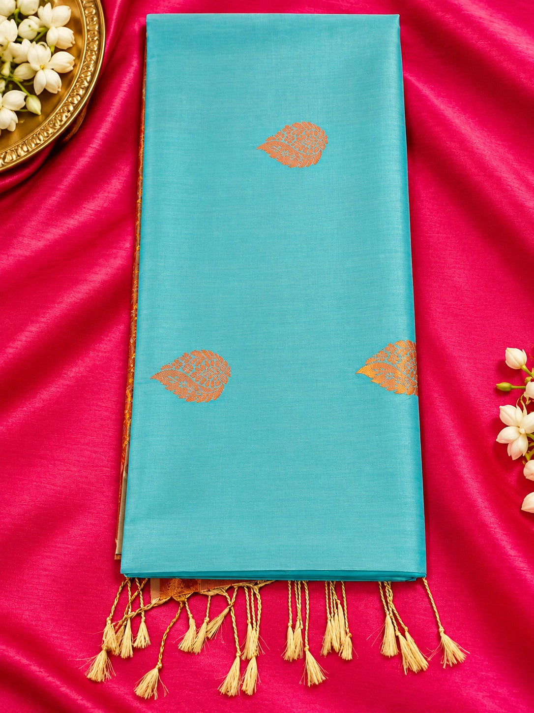 Banarasi Semi-Soft Silk Saree with gold zari motifs