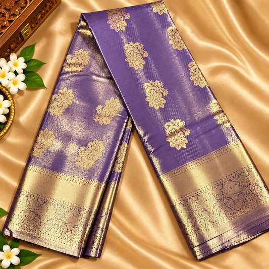 Elegant gold zari floral motifs with delicate woven detailing